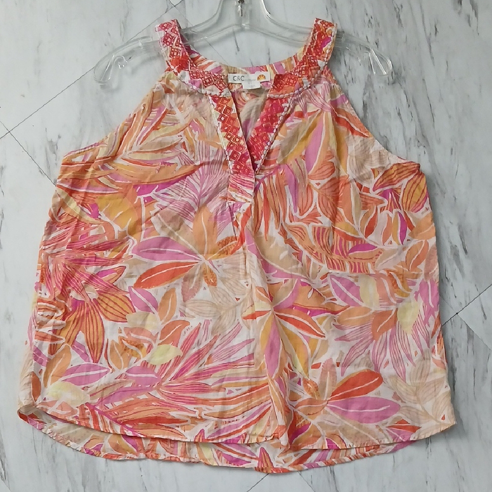 C.C Pink and Orange Floral Blouse Size L.